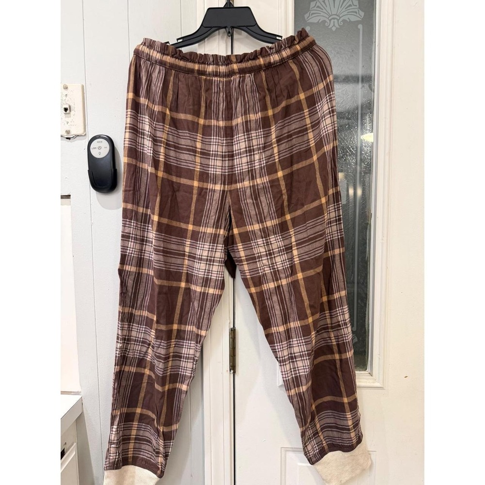 Aerie Plaid Pajama Jogger Pants Set of 2 Brown Blue L NWT - Picture 3 of 8